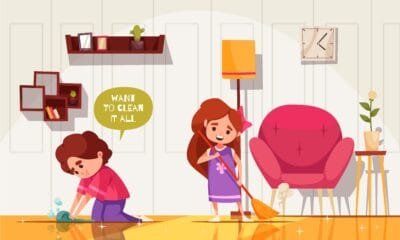children doing household chores